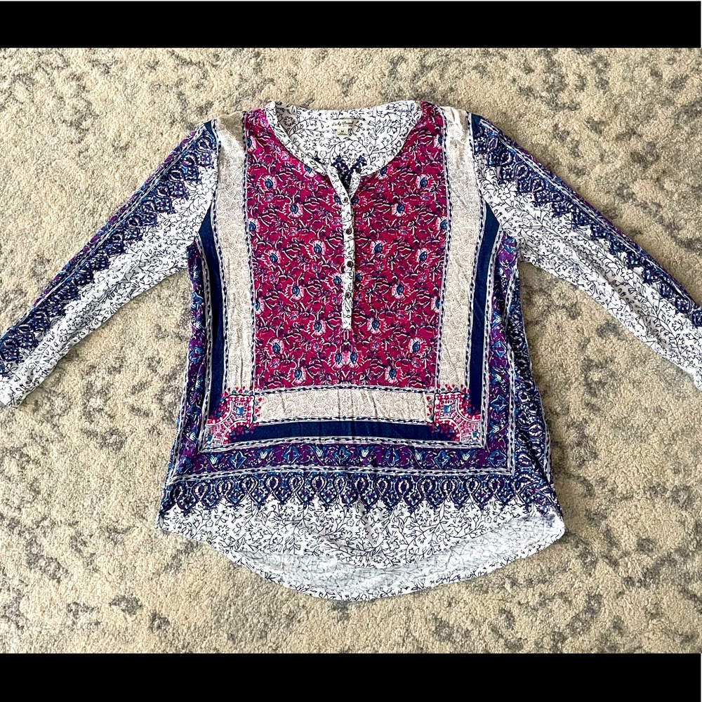 Lucky Brand Multi-Block Floral Shirt - 3/4 Sleeve